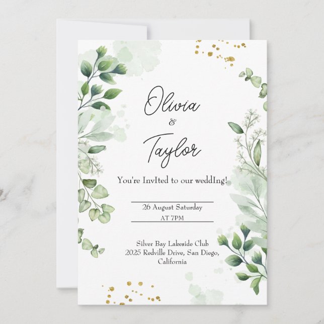 Invitación a la boda de Wreath de Boho Greenery (Anverso)