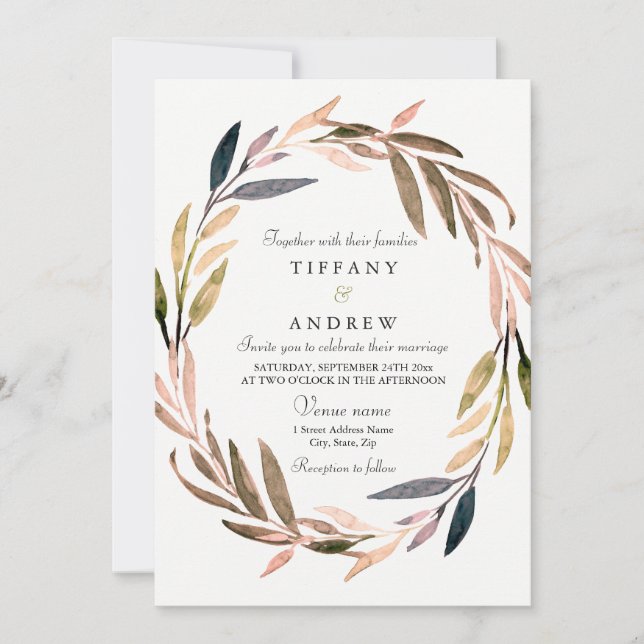 Invitación a la boda de Wreath de hojas de otoño (Anverso)