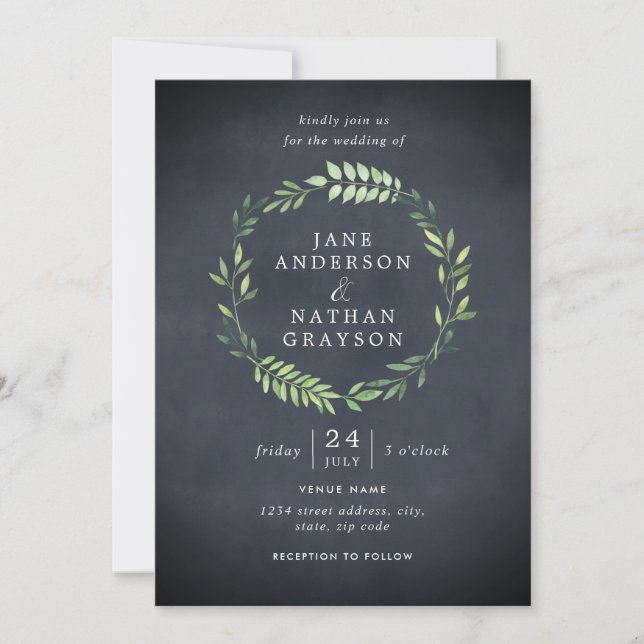 Invitación a la boda de Wreath de la hoja de calkb (Anverso)