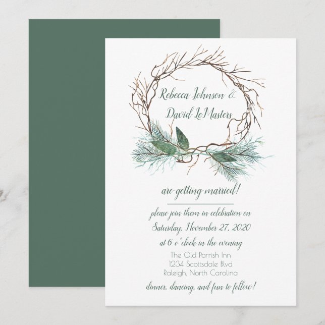 Invitación a la Boda de Wreath de Pine Grapevine (Anverso / Reverso)