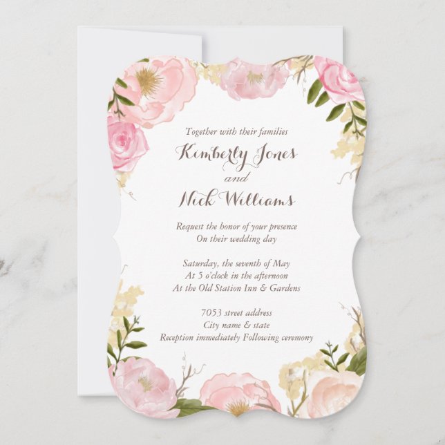 Invitación a la boda de Wreath, Rosa de flores dul (Anverso)