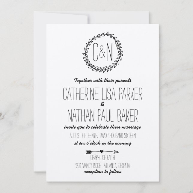 Invitación a la boda de Wreath Rustic Kraft (Anverso)