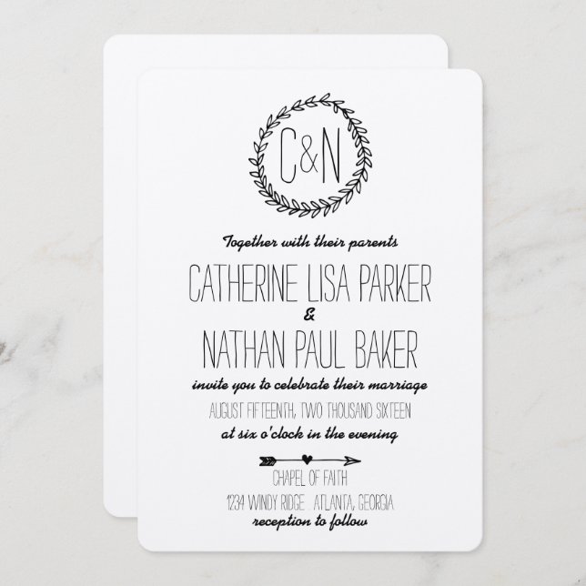 Invitación a la boda de Wreath Rustic Kraft (Anverso / Reverso)