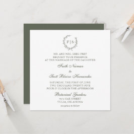 Invitación a la boda de Wreath verde clásico sabio