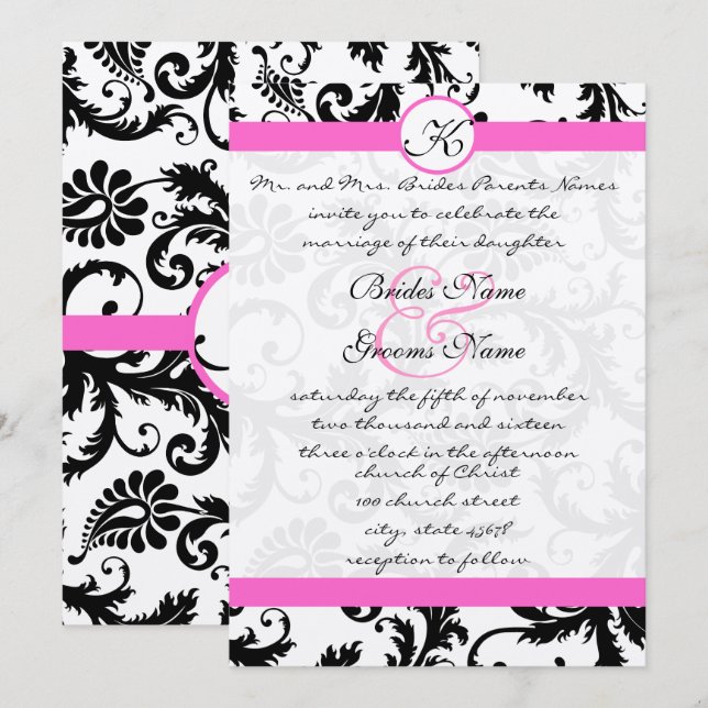 Invitación a la boda de yemas rosas y damasquinado (Anverso / Reverso)