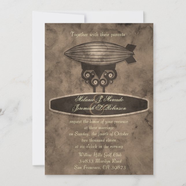 Invitación a la boda de Zeppelin Steampunk (Anverso)