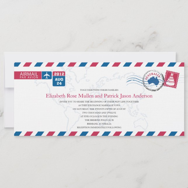 Invitación a la boda del Airmail de Australia (Anverso)