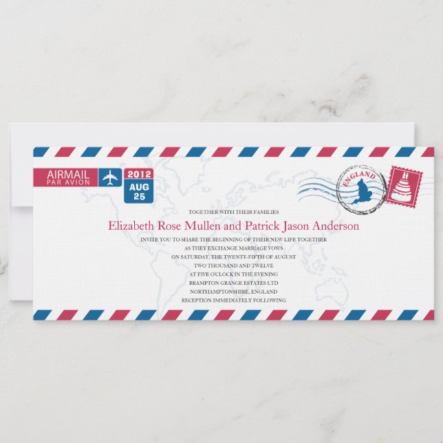 Invitación a la boda del Airmail de Inglaterra (Anverso)