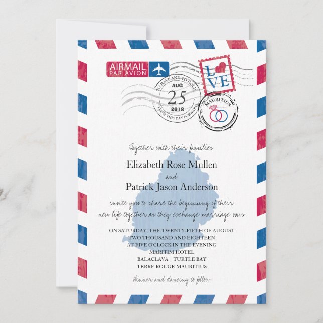 Invitación a la boda del Airmail de Mauricio (Anverso)