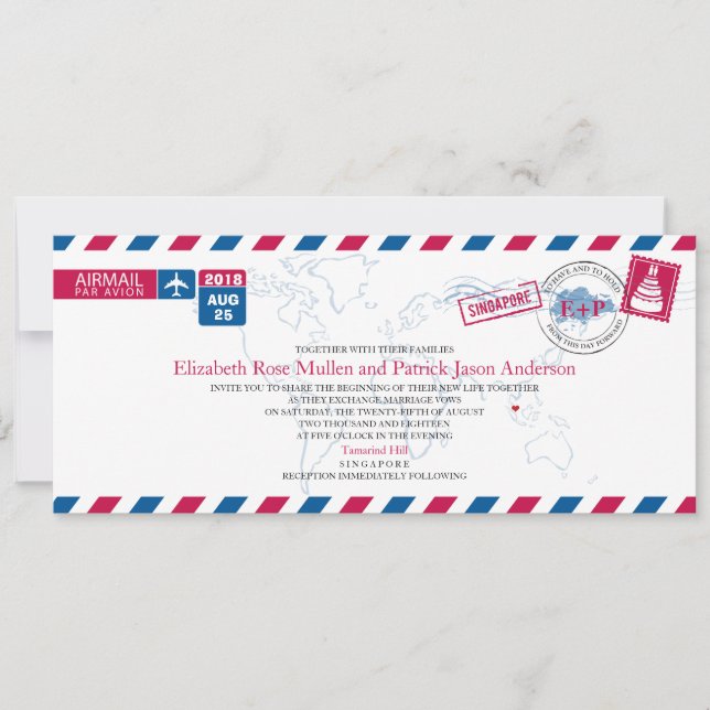 Invitación a la boda del Airmail de Singapur (Anverso)