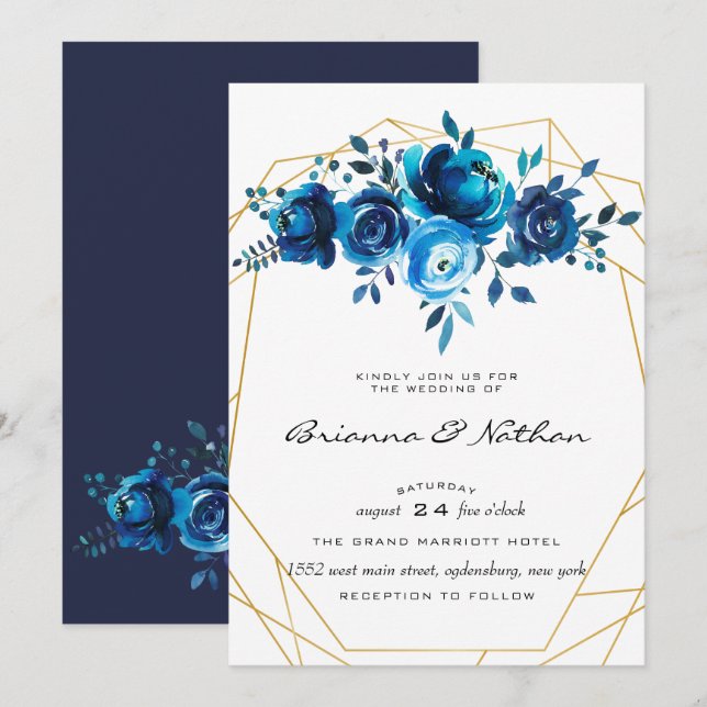 Invitación a la boda del alabastro azul geométrico (Anverso / Reverso)