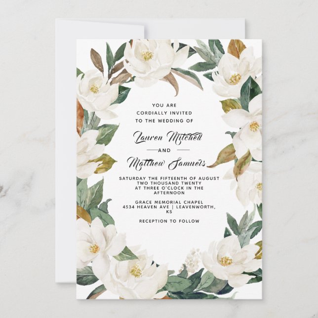 Invitación a la boda del algodón y la magnolia (Anverso)