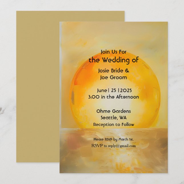 Invitación a la boda del amanecer dorado expresion (Anverso / Reverso)
