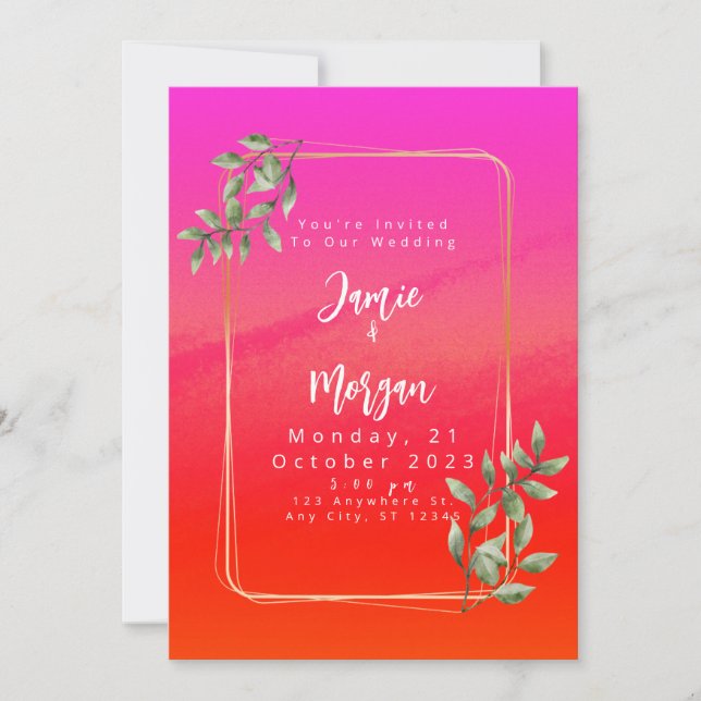 Invitación a la boda del amanecer en el jardín tro (Anverso)
