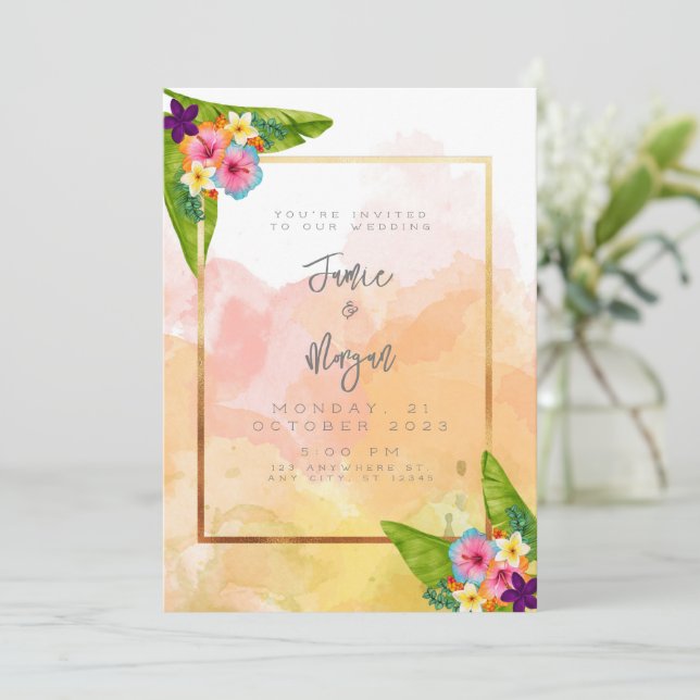 Invitación a la boda del amanecer en el jardín tro (Anverso de pie)