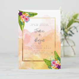 Invitación a la boda del amanecer en el jardín tro