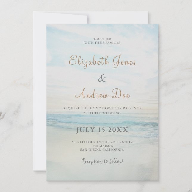 Invitación a la boda del amanecer en la playa (Anverso)
