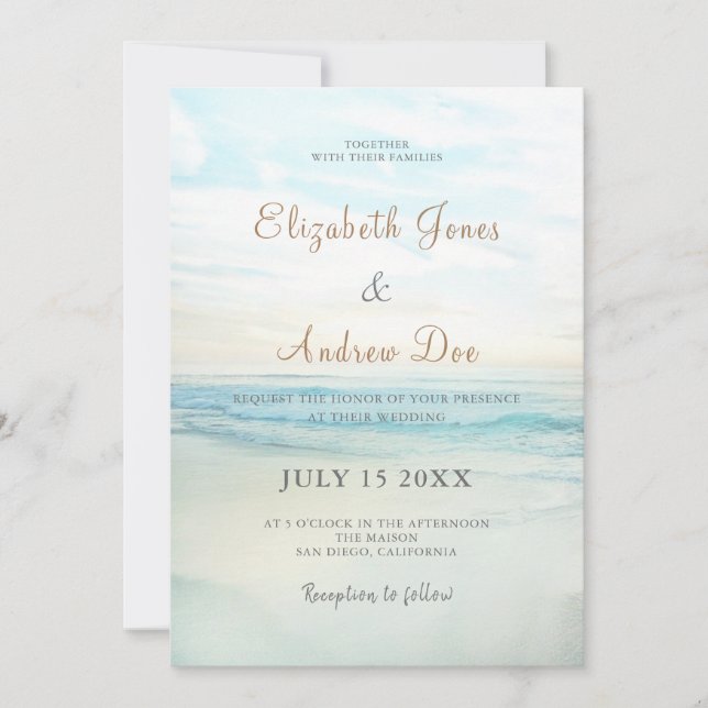 Invitación a la boda del amanecer en la playa (Anverso)