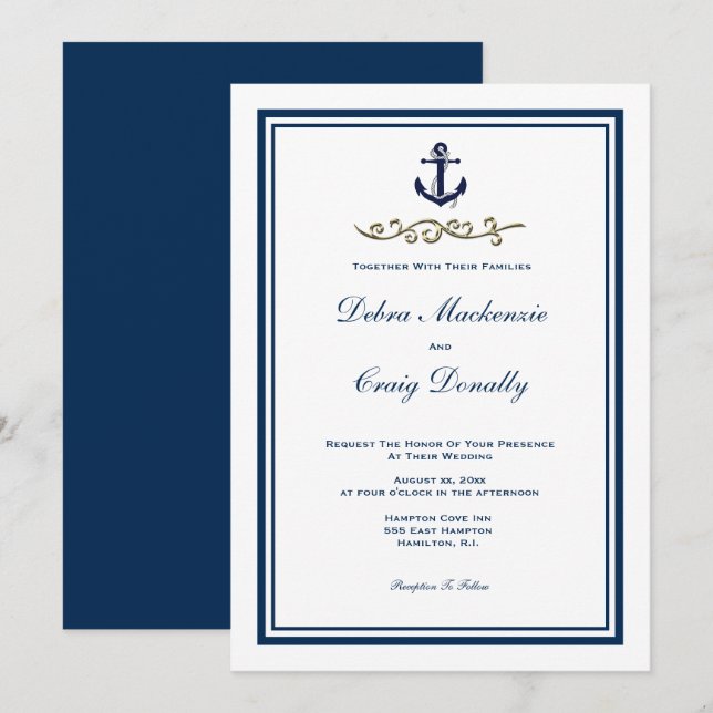 Invitación a la boda del Ancla de Estilo Náutico d (Anverso / Reverso)