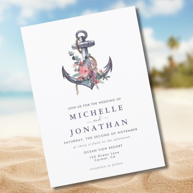 Invitación a la boda del Ancla Floral Náutica (Subido por el creador)