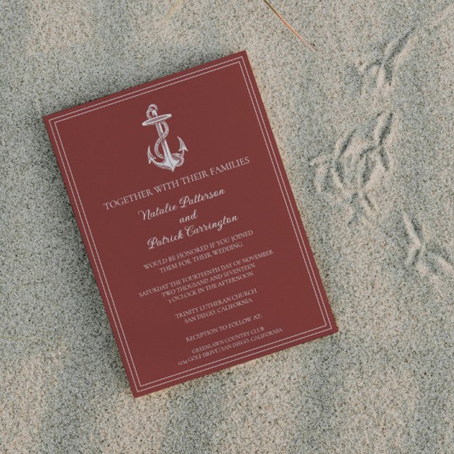Invitación a la boda del Ancla Náutica de Terracot (Terracotta Nautical Anchor Wedding Invitation)