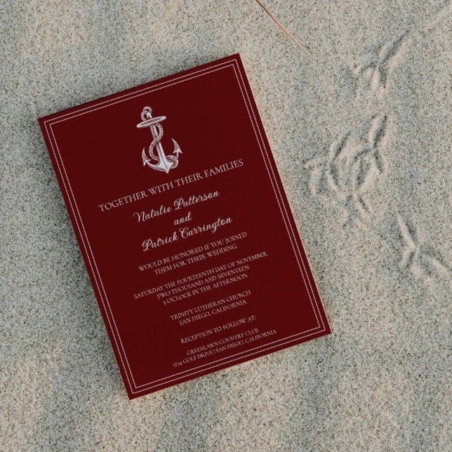 Invitación a la boda del Ancla Náutica Roja (Red Nautical Anchor Wedding Invitation)