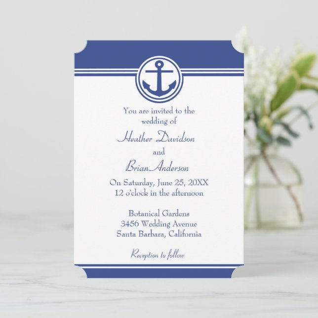 Invitación a la boda del Ancla Náutico Azul de la  (Anverso de pie)