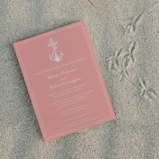 Invitación a la boda del Ancla Náutico Coral (Coral Nautical Anchor Wedding Invitation)