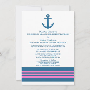 Invitación a la boda del Ancla Náutico Rosa Azul