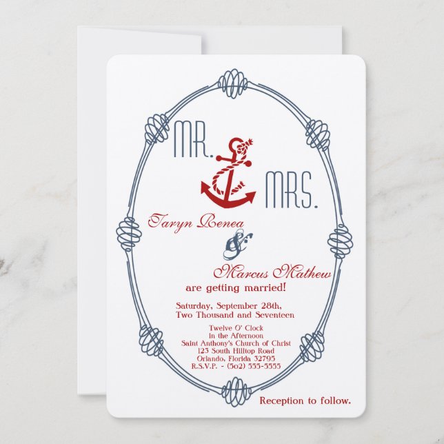 Invitación a la boda del Anclaje de nudo náutico d (Anverso)