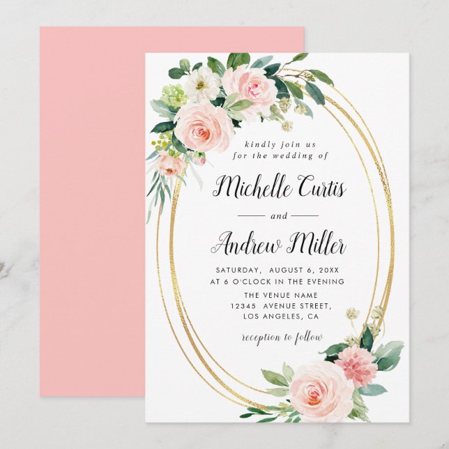 invitación a la boda del anillo de oro floral (Anverso / Reverso)