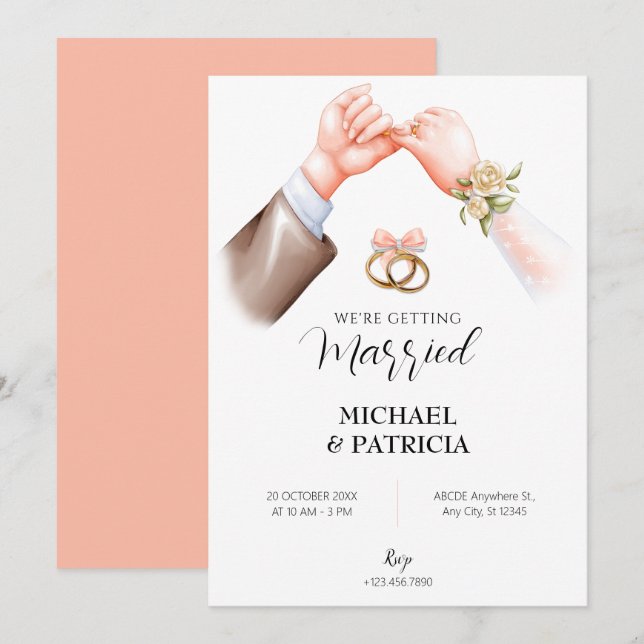 Invitación a la boda del anillo de pareja suave ro (Anverso / Reverso)