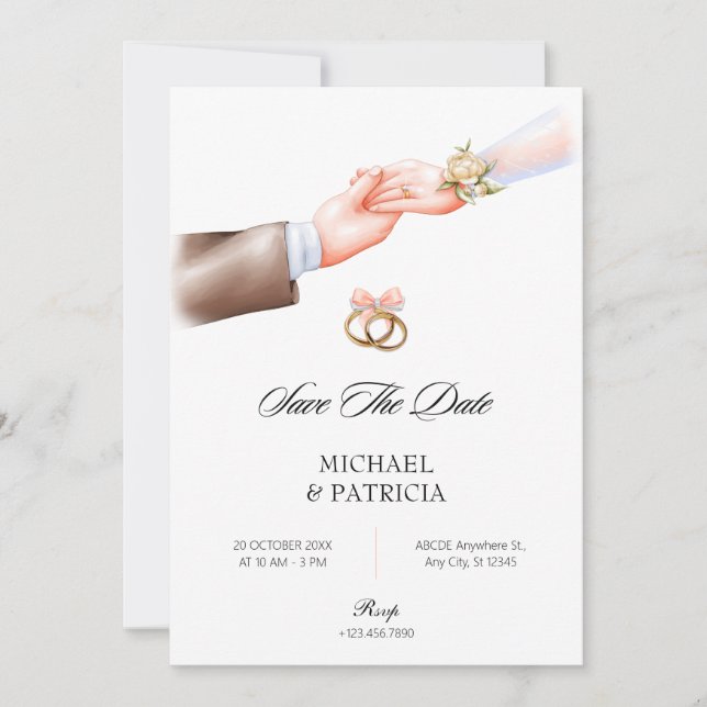 Invitación a la boda del anillo de pareja suave ro (Anverso)