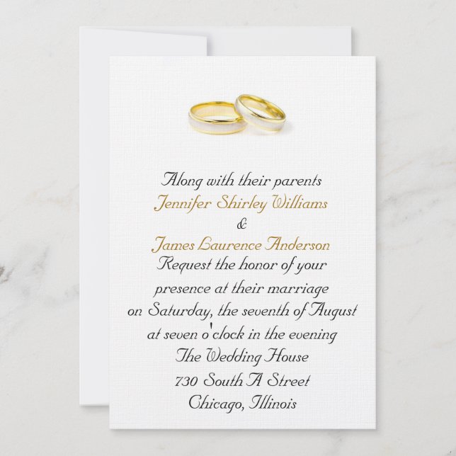 Invitación a la boda del anillo del Boda (Anverso)