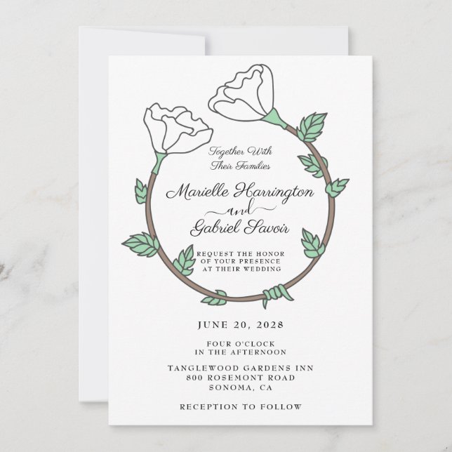 Invitación a la boda del Anillo Floral Blanco (Anverso)