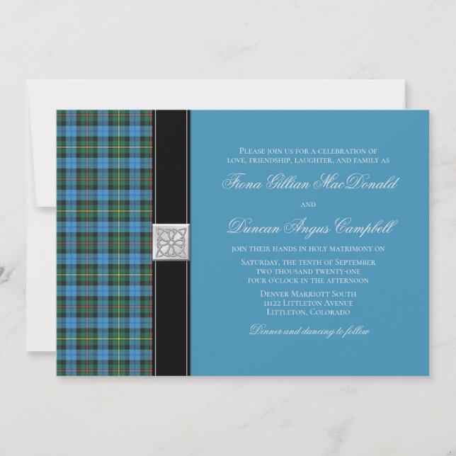 Invitación a la boda del antiguo Smith Blue Tartan (Anverso)