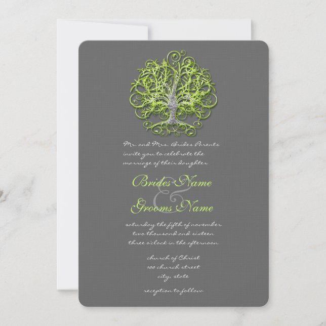 Invitación a la boda del árbol de amor de Lime Dam (Anverso)