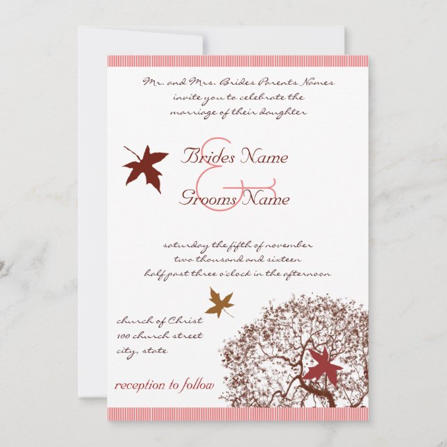 Invitación a la boda del árbol de cal rojo de Cora (Reverso)