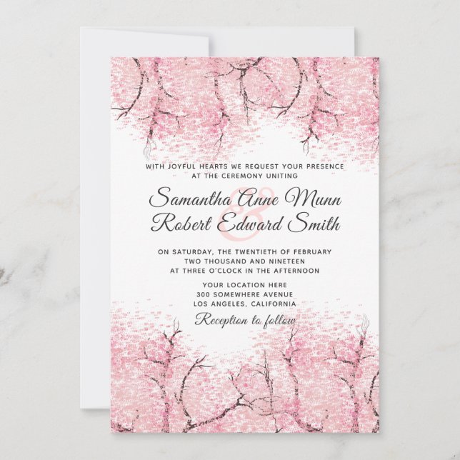Invitación a la boda del árbol de cerezo flor (Anverso)