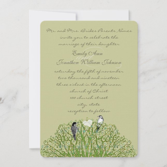 Invitación a la boda del árbol de girasol verde de (Anverso)