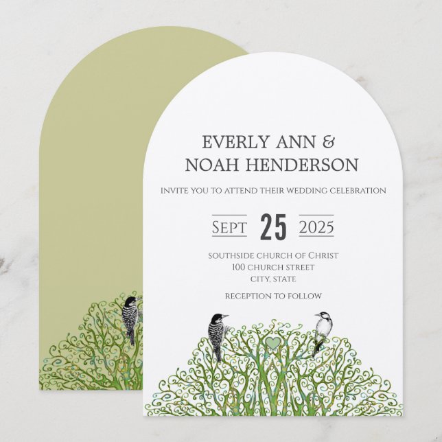 Invitación a la boda del árbol de girasol verde de (Anverso / Reverso)