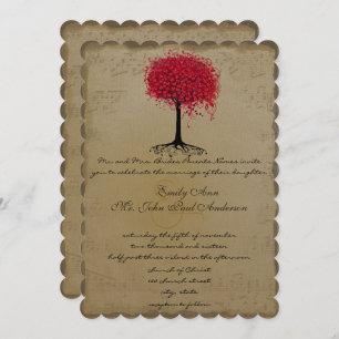 Invitación a la boda del árbol de hojas de corazón