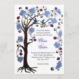 Invitación a la boda del árbol de la vida (v) azul