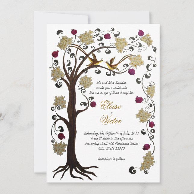 Invitación a la boda del árbol de la vida (v) crem (Anverso)