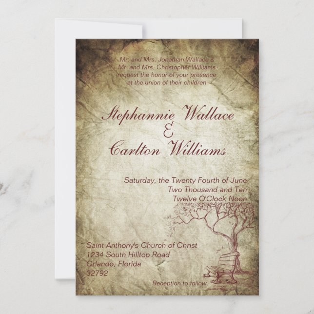 Invitación a la boda del árbol de otoño (Anverso)