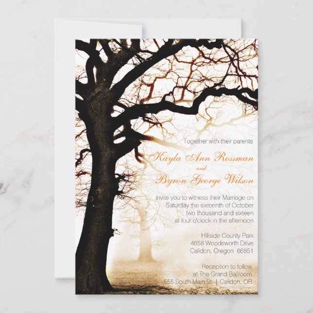 Invitación a la boda del árbol de otoño (Anverso)