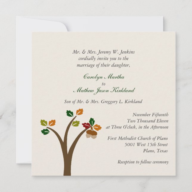 Invitación a la boda del árbol de otoño (Anverso)