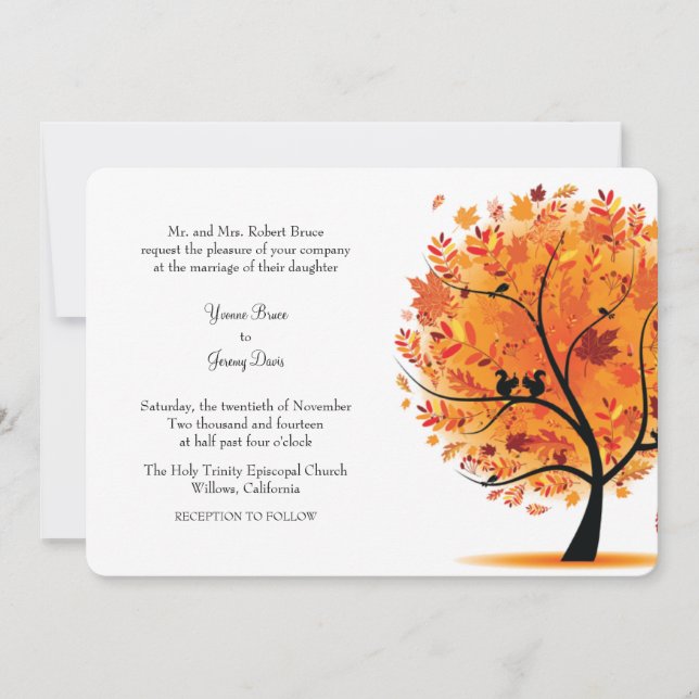 Invitación a la boda del árbol de otoño (Anverso)