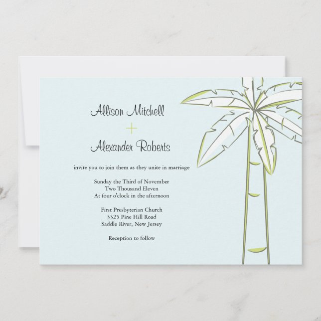 Invitación a la boda del árbol de palmas (Anverso)
