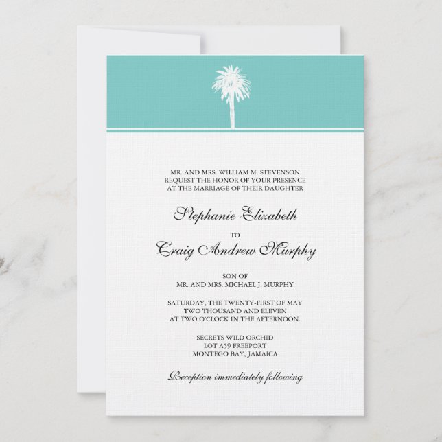 Invitación a la boda del árbol de palmas (Anverso)